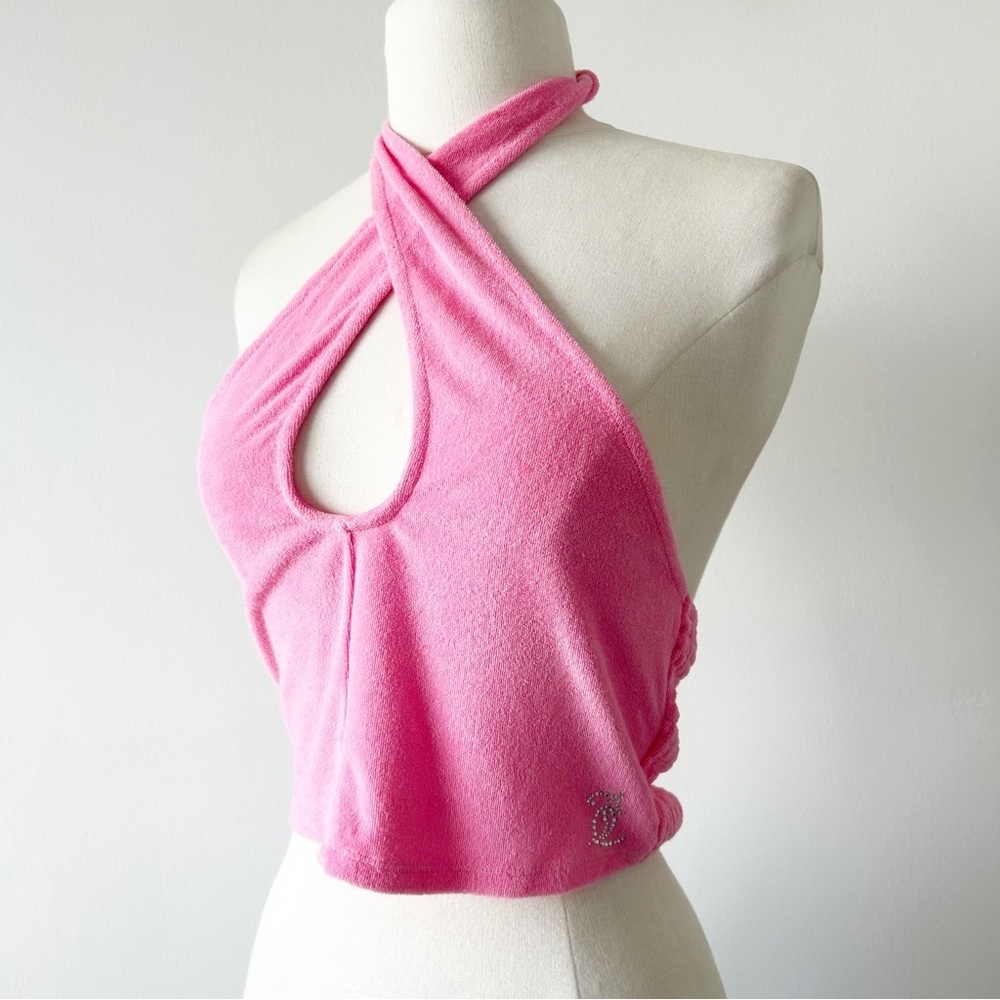 NEW Juicy Couture Pink Terry Cloth Halter Neck Crop Top Size Small (S)